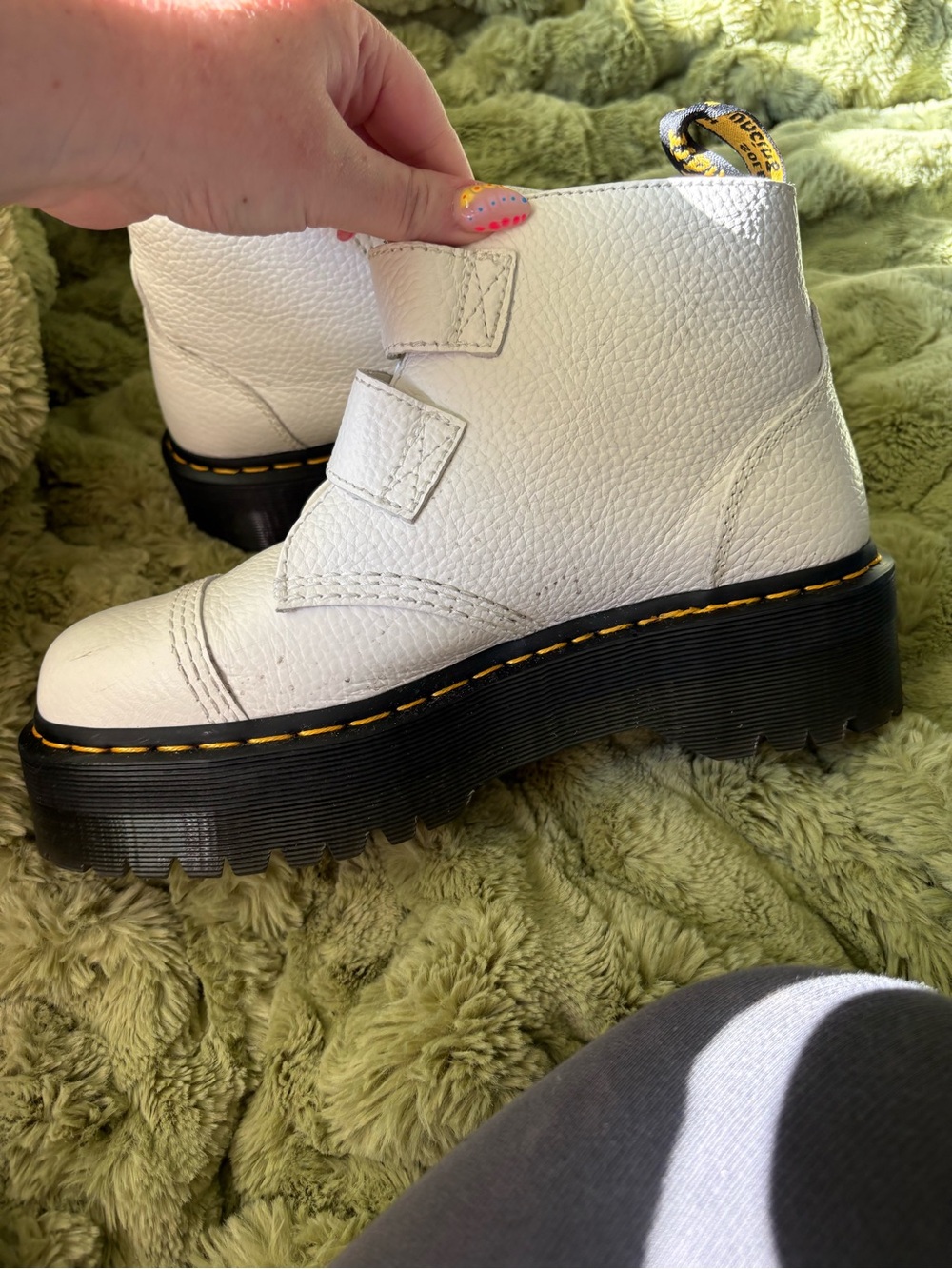Dr. Martens White Leather Flower Platform Boots - Picture 3 of 5